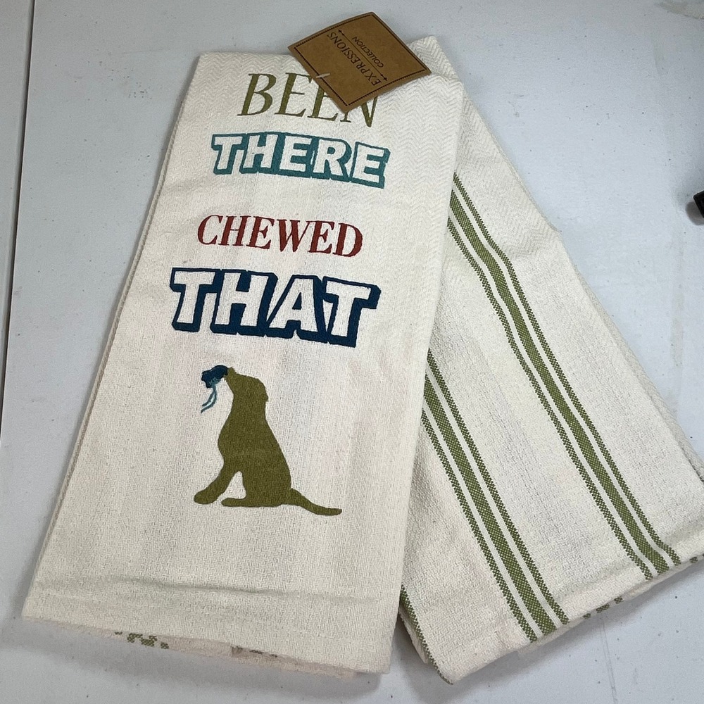 Been There Chewed That Dog Kitchen Towel Set 2 Expressions Collection Cute Lab